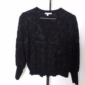 Chico’s Black Burnout Floral Cardigan Sweater Button Front Women’s Large